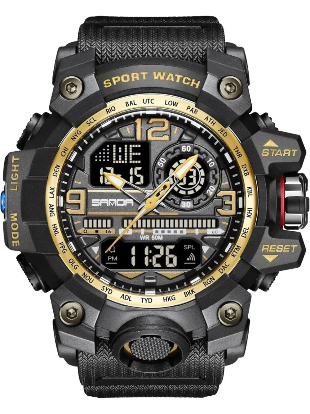 Men's Black Gold Analog Quartz Waterproof Military Sports Outdoor Digital Watch